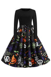 Halloween Print Long Sleeve Vintage Dress