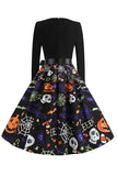 Halloween Print Long Sleeve Vintage Dress