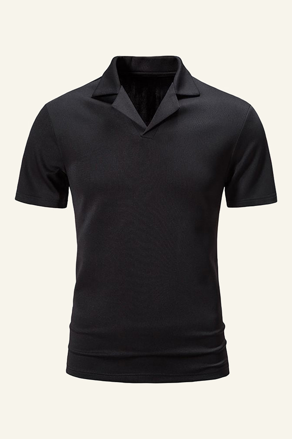 Slim Fit V Neck Short Sleeves Black Men Polo Shirt