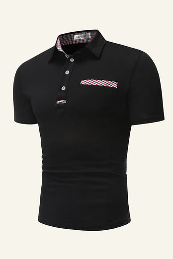 Black Patchwork Short Sleeves Men Casual Polo Shirt