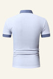 Blue Patchwork Cotton Short Sleeve Men Casual Polo Shirt