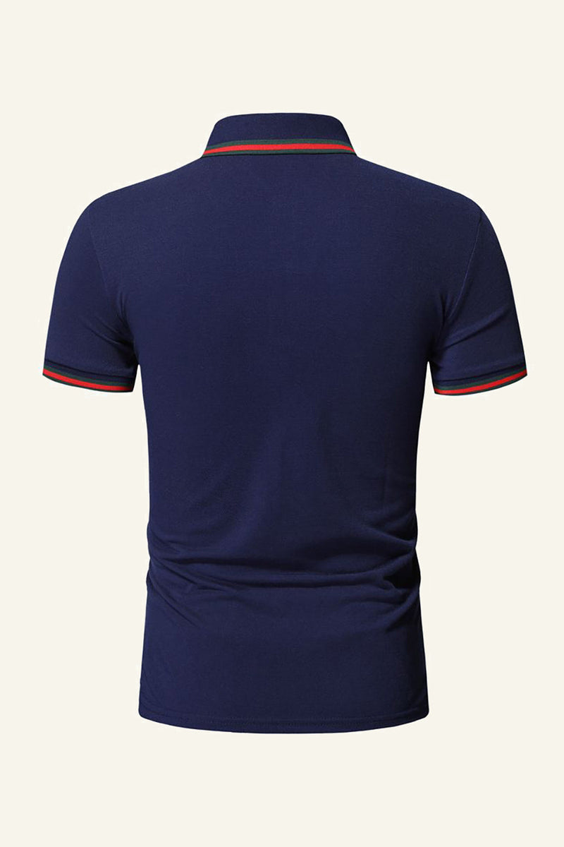 Load image into Gallery viewer, Slim Fit Short Sleeves Navy Men Polo Shirt