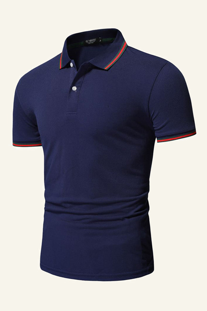 Load image into Gallery viewer, Slim Fit Short Sleeves Navy Men Polo Shirt