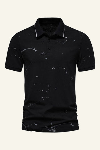 Black Printed Short Sleeves Men Polo Shirt