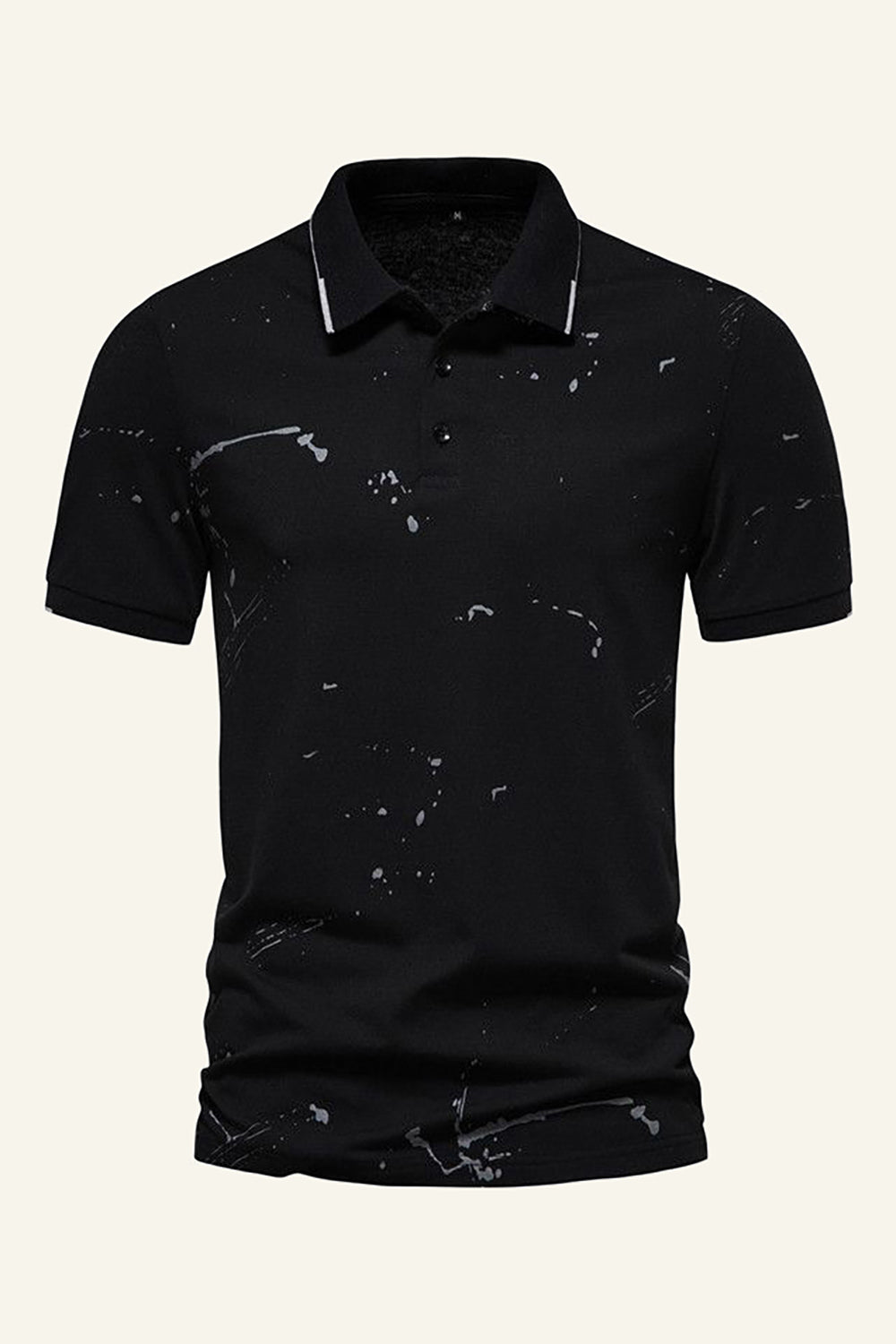 Black Printed Short Sleeves Men Polo Shirt