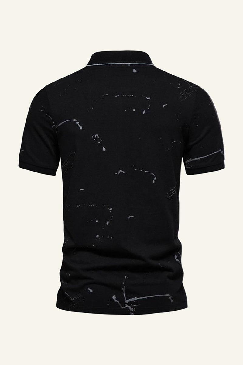 Load image into Gallery viewer, Black Printed Short Sleeves Men Polo Shirt