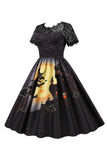 Halloween Party Lace Print Vintage Dress