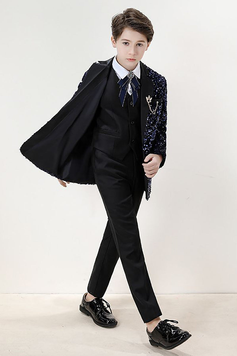 Load image into Gallery viewer, Sparkly Dark Navy Boys&#39; 3-Piece Formal Suit Set