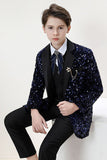 Sparkly Dark Navy Boys' 3-Piece Formal Suit Set