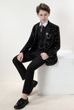 Sparkly Black Notched Lapel Sequins Boys' 3-Piece Formal Suit Set