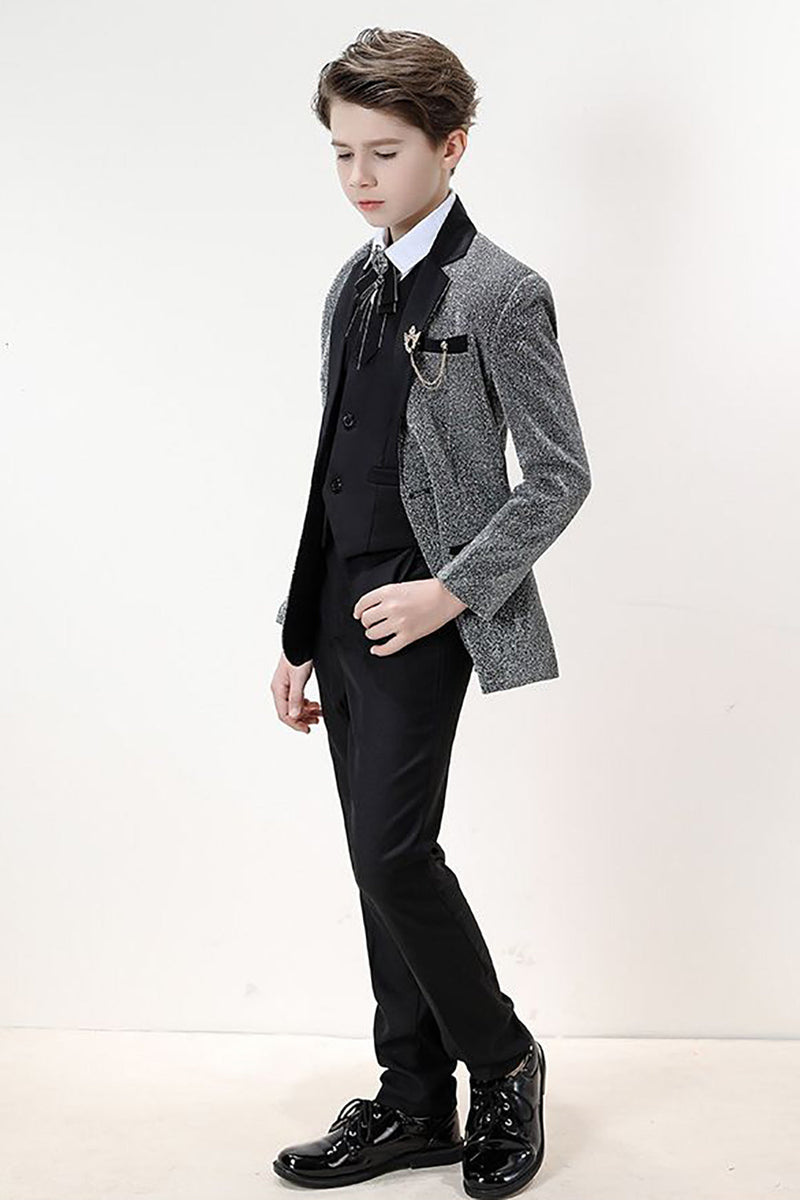 Load image into Gallery viewer, Sparkly Silver Boys&#39; 3-Piece Formal Suit Set