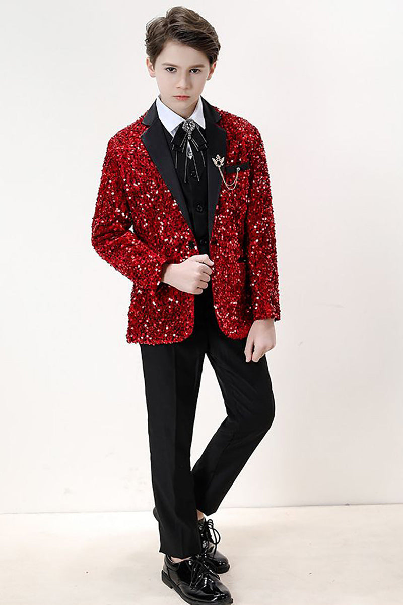 Load image into Gallery viewer, Sparkly Red Sequins Boys&#39; 3-Piece Formal Suit Set