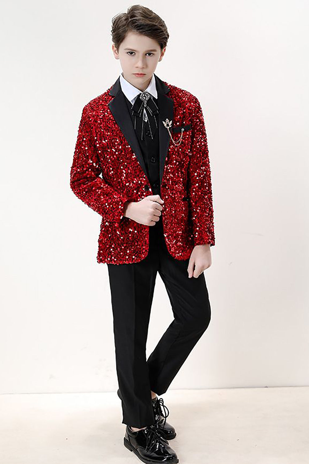 Sparkly Red Sequins Boys' 3-Piece Formal Suit Set