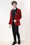 Sparkly Red Sequins Boys' 3-Piece Formal Suit Set