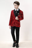 Sparkly Red Sequins Boys' 3-Piece Formal Suit Set