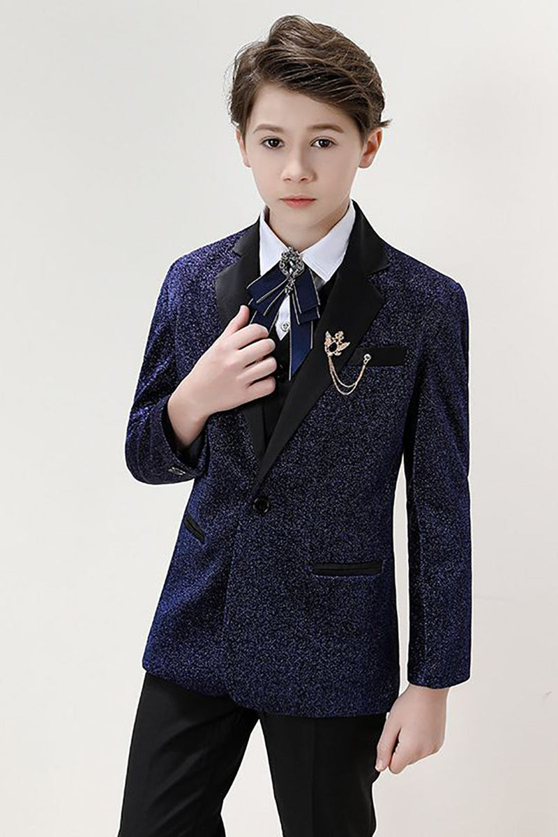 Load image into Gallery viewer, Sparkly Navy Slim Fit Boys&#39; 3-Piece Formal Suit Set