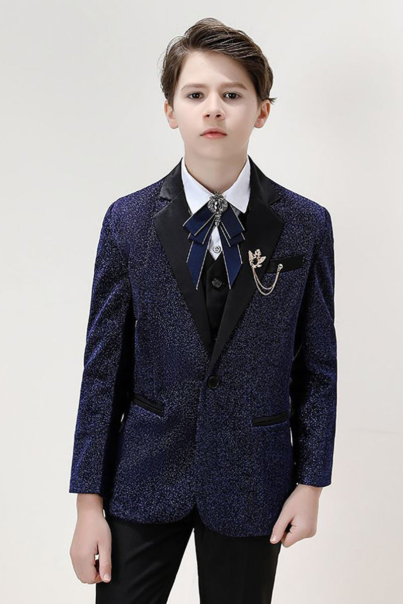 Load image into Gallery viewer, Sparkly Navy Slim Fit Boys&#39; 3-Piece Formal Suit Set