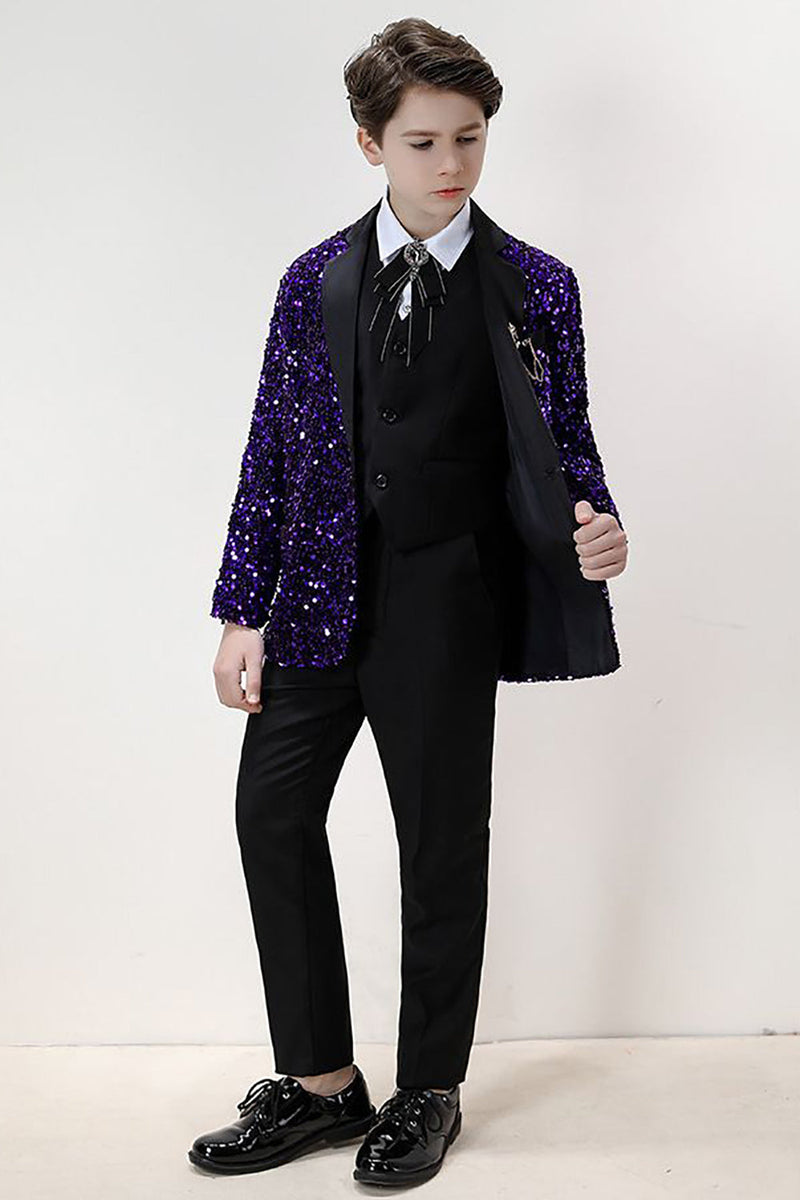 Load image into Gallery viewer, Sparkly Purple Sequins Boys&#39; 3-Piece Formal Suit Set