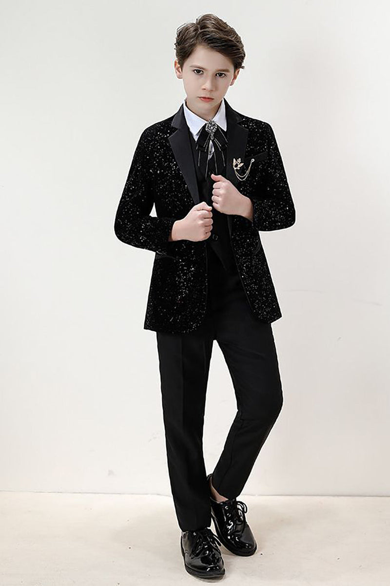 Load image into Gallery viewer, Sparkly Black Slim Fit Boys&#39; 3-Piece Formal Suit Set