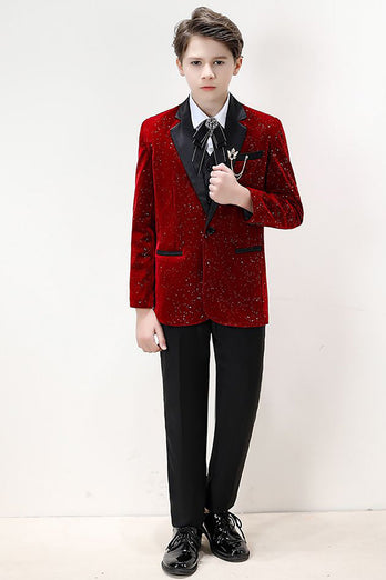 Sparkly Burgundy Boys' 3-Piece Formal Suit Set