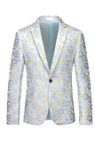 Men's Light Blue Jacquard Notched Lapel Formal Blazer