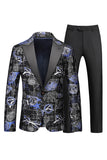 Men's Red Printed Peak Lapel 2-Piece Formal Suits