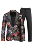 Men's Red Printed Peak Lapel 2-Piece Formal Suits