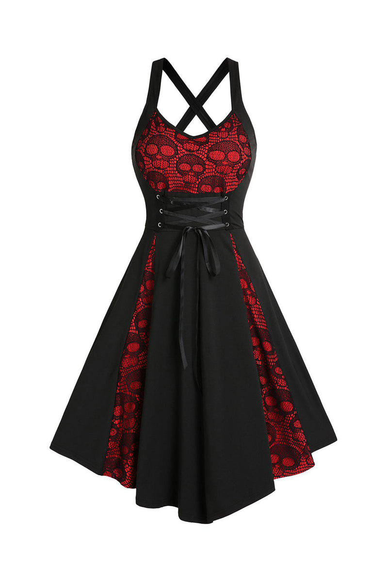 Load image into Gallery viewer, Skull Strap Halloween Lace Vintage Dress