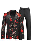 Men's Red Jacquard 3-Piece Notched Lapel Formal Suits