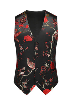 Men's Red Jacquard 3-Piece Notched Lapel Formal Suits