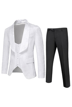 Men's White Jacquard 3-Piece Shawl Lapel Formal Suits
