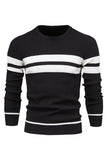 Men's Black Striped Knit Long Sleeves Sweater