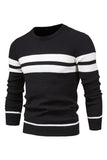 Men's Black Striped Knit Long Sleeves Sweater