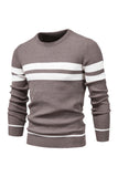 Men's Black Striped Knit Long Sleeves Sweater