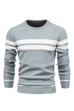 Men's Black Striped Knit Long Sleeves Sweater