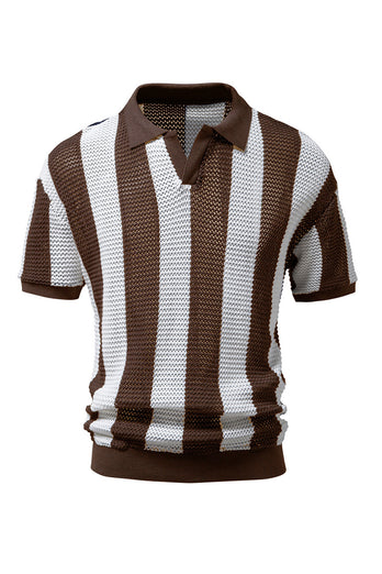 Men's Navy Stripes Short Sleeves Knit Polo Shirts