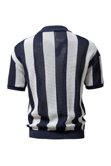 Men's Navy Stripes Short Sleeves Knit Polo Shirts