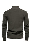 Men's Army Green Button Down Stand Collar Knit Sweater