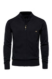 Men's Black Zip Up Stand Collar Cardigan Sweater