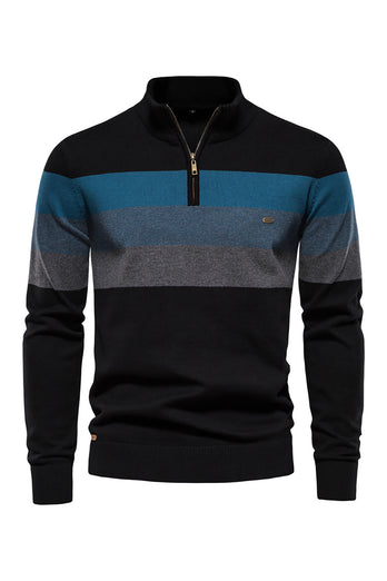 Men's Blue Stripes Zip Turtleneck Pullover Sweaters