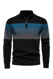 Men's Blue Stripes Zip Turtleneck Pullover Sweaters