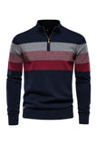 Men's Blue Stripes Zip Turtleneck Pullover Sweaters