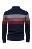 Men's Blue Stripes Zip Turtleneck Pullover Sweaters