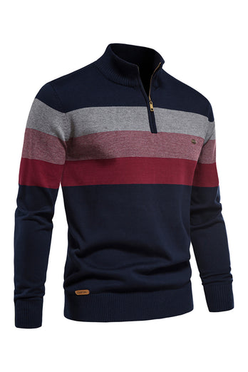 Men's Blue Stripes Zip Turtleneck Pullover Sweaters