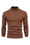 Men's Brown Slim Fit Turtleneck Pullover Knit Sweater