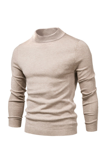 Men's Brown Slim Fit Turtleneck Pullover Knit Sweater