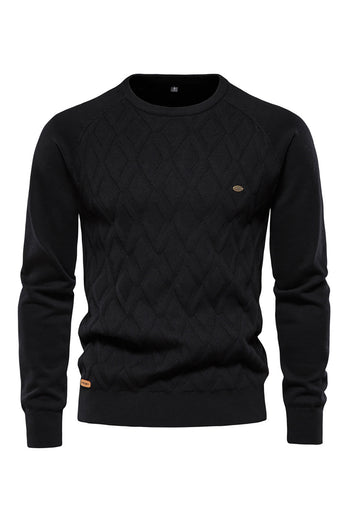Men's Black Crewneck Pullover Ribbed Knit Sweater