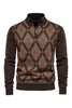 Load image into Gallery viewer, Men&#39;s Brown Plaid Zip Turtleneck Pullover Sweater