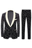 Load image into Gallery viewer, Men&#39;s Black Jacquard 3-Piece Shawl Lapel Formal Suits