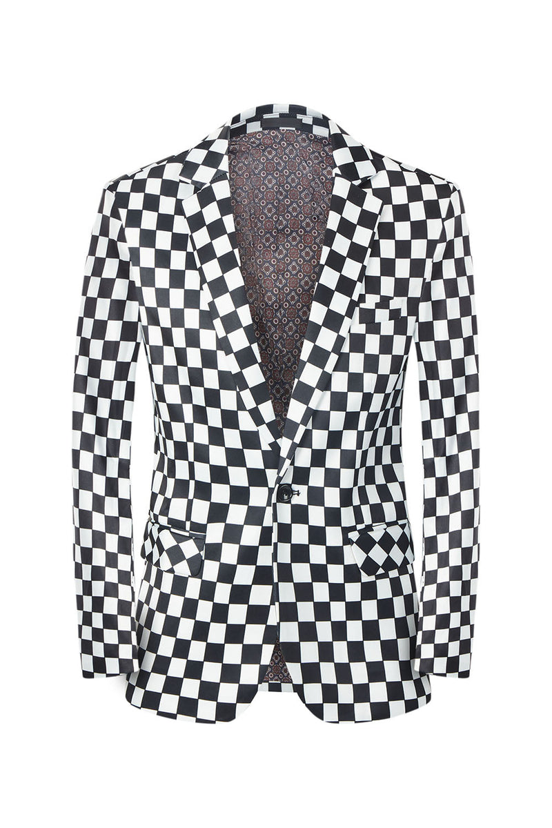 Load image into Gallery viewer, Men&#39;s Black White Plaid Notched Lapel Formal Blazer